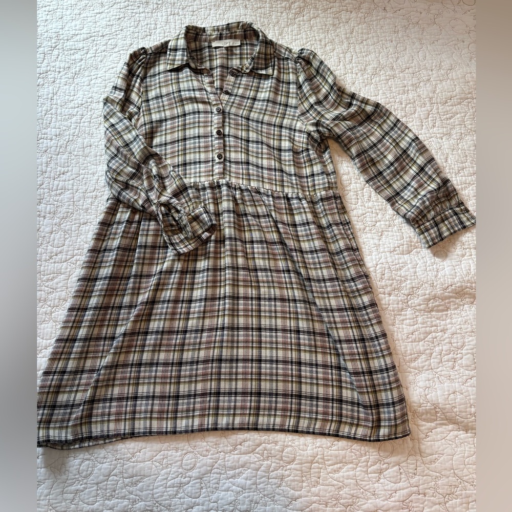 LOFT Multicolor Plaid Oversized Dress - Petite Lg